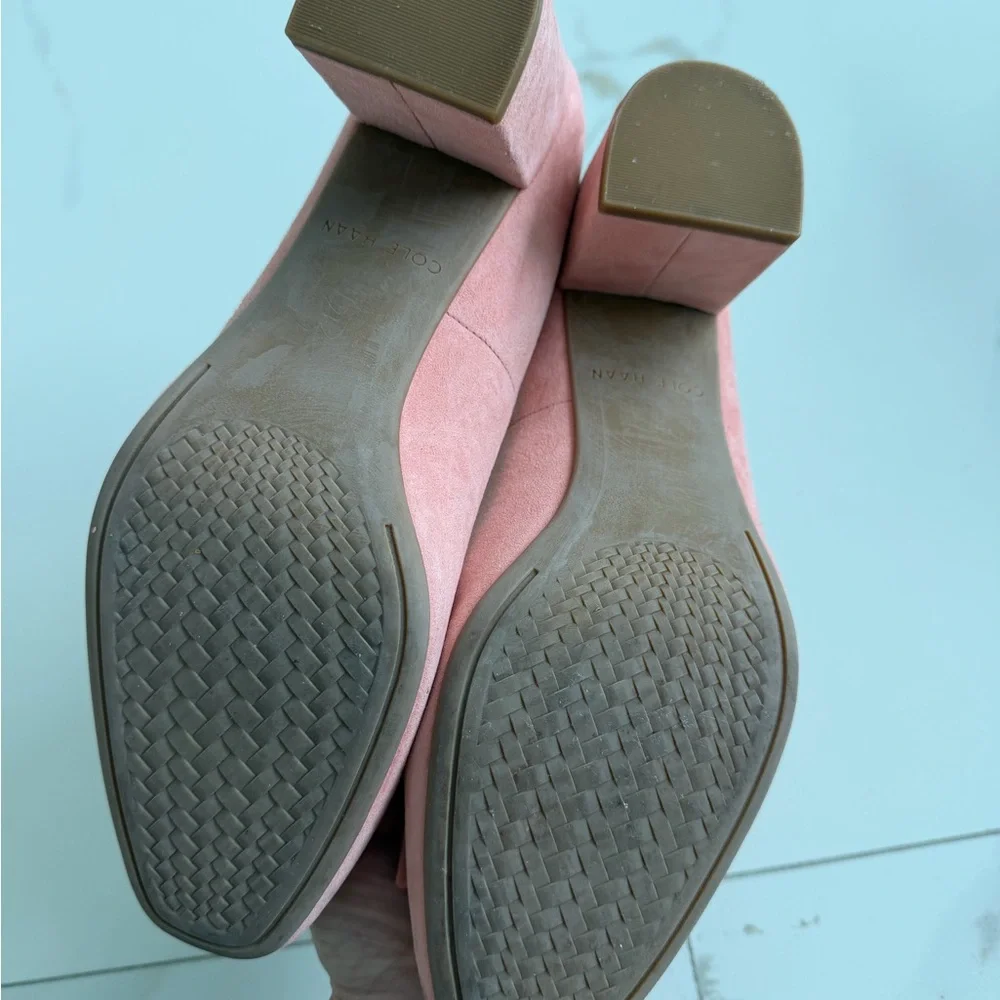 Cole Haan Blush Suede Bow Block Heel Pumps
